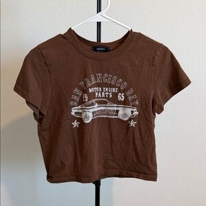 🌿 Forever 21 Brown Crop Top with Car Graphic